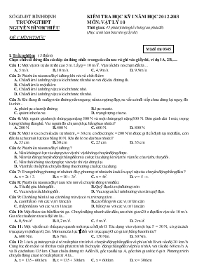 Đề thi Kiểm tra học kỳ 1 năm học 2012-2013 môn Vật lý 10 thời gian 45 phút